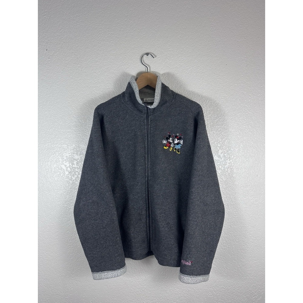 Mickey Mouse Disneyland Resort Gray Full Zip Fleece Jacket Women Sz Lg